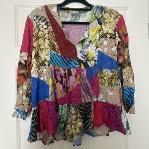 Anthropologie Colorful Floral Patchwork Blouse
